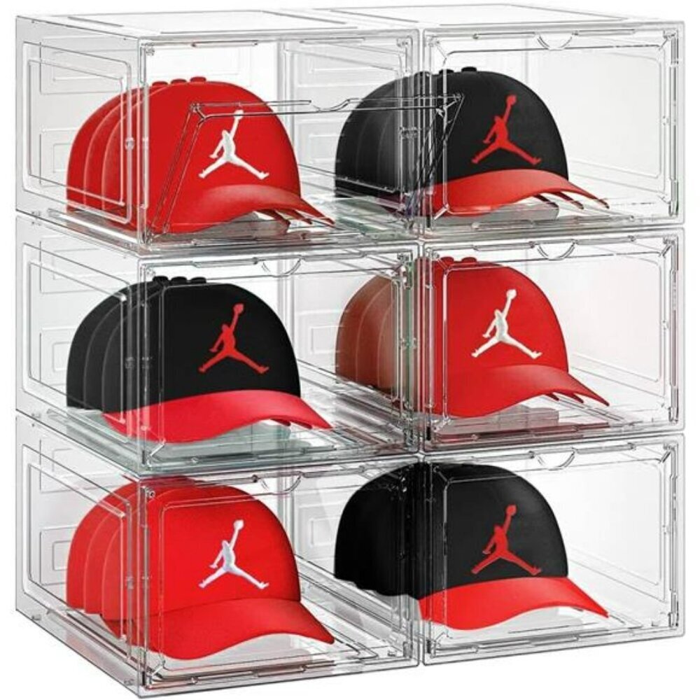 Clear Hat Organizer Box Set Stackable Baseball Cap Storage Display Holds 48